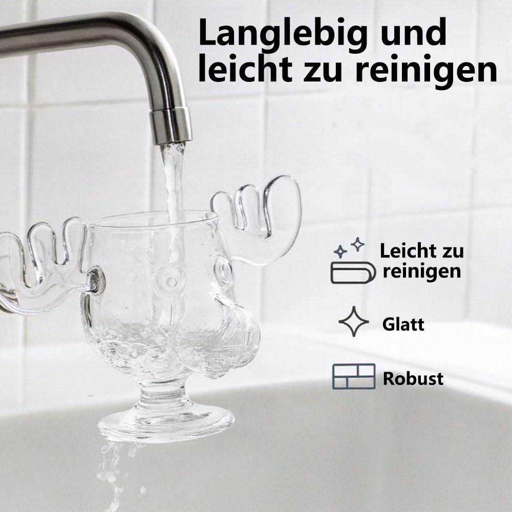Generisch Elchgläser Set – Weihnachtsgläser 300ml Hoch & Niedrig, Moose Christmas Glass, Elk Glasses Christmas Mug, Eierlikör Gläser für Winterdrinks (3 PC Kurzstielglas)