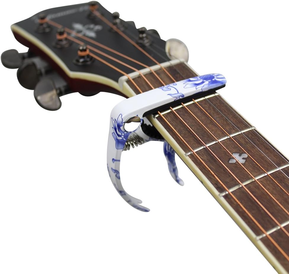 Capo for Guitar MUKE Metal Guitar Capo Clamp Quick Change Lightweight Zinc Alloy for 4 String and 6 String Acoustic Guitar, Electric Guitar, Classical Guitar, Ukulele, Banjo Capo (Blue and white porcelain)