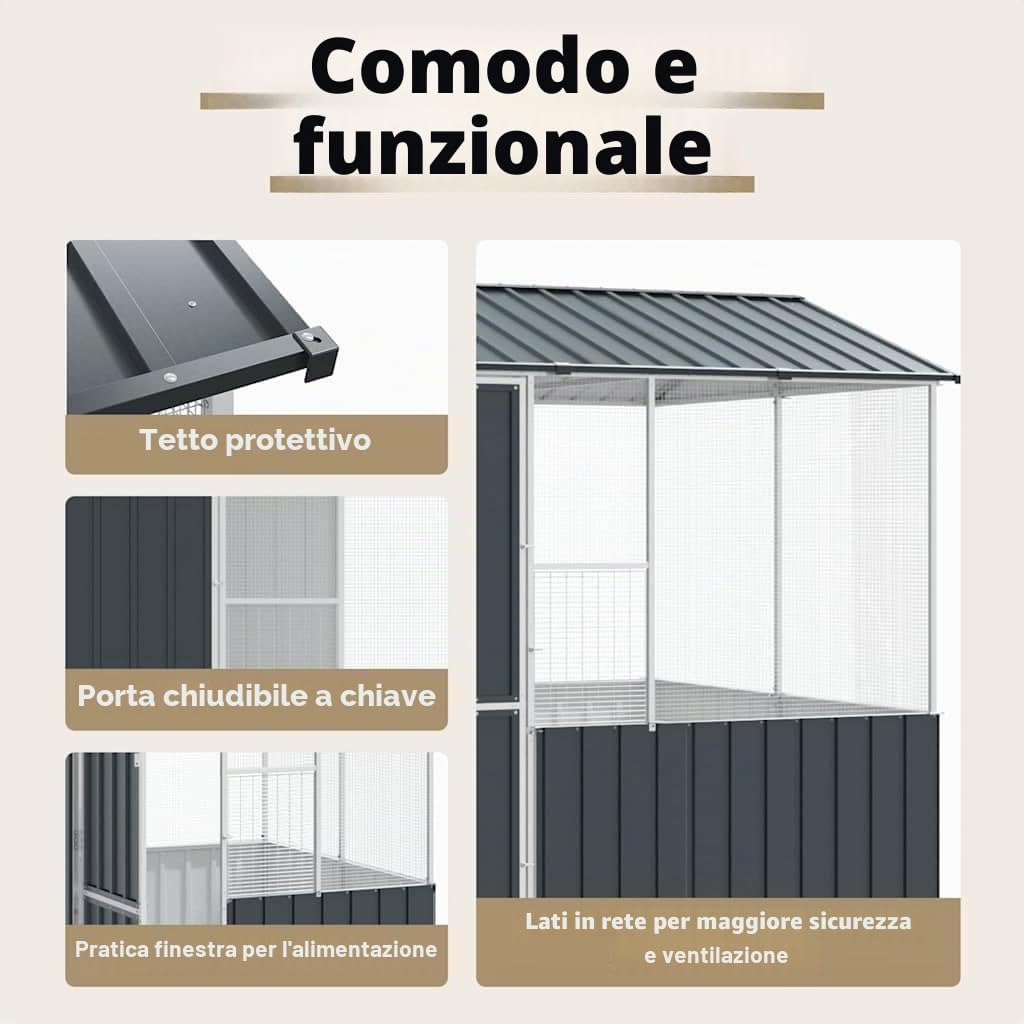 vidaXL Gabbia per Uccelli Antracite 215 x 209 x 230 cm Acciaio zincato, Giardino e Terrazza, Ampia Voliera Rettangolare, Moderna, Resistente, Spaziosa per Uccelli, Antacite