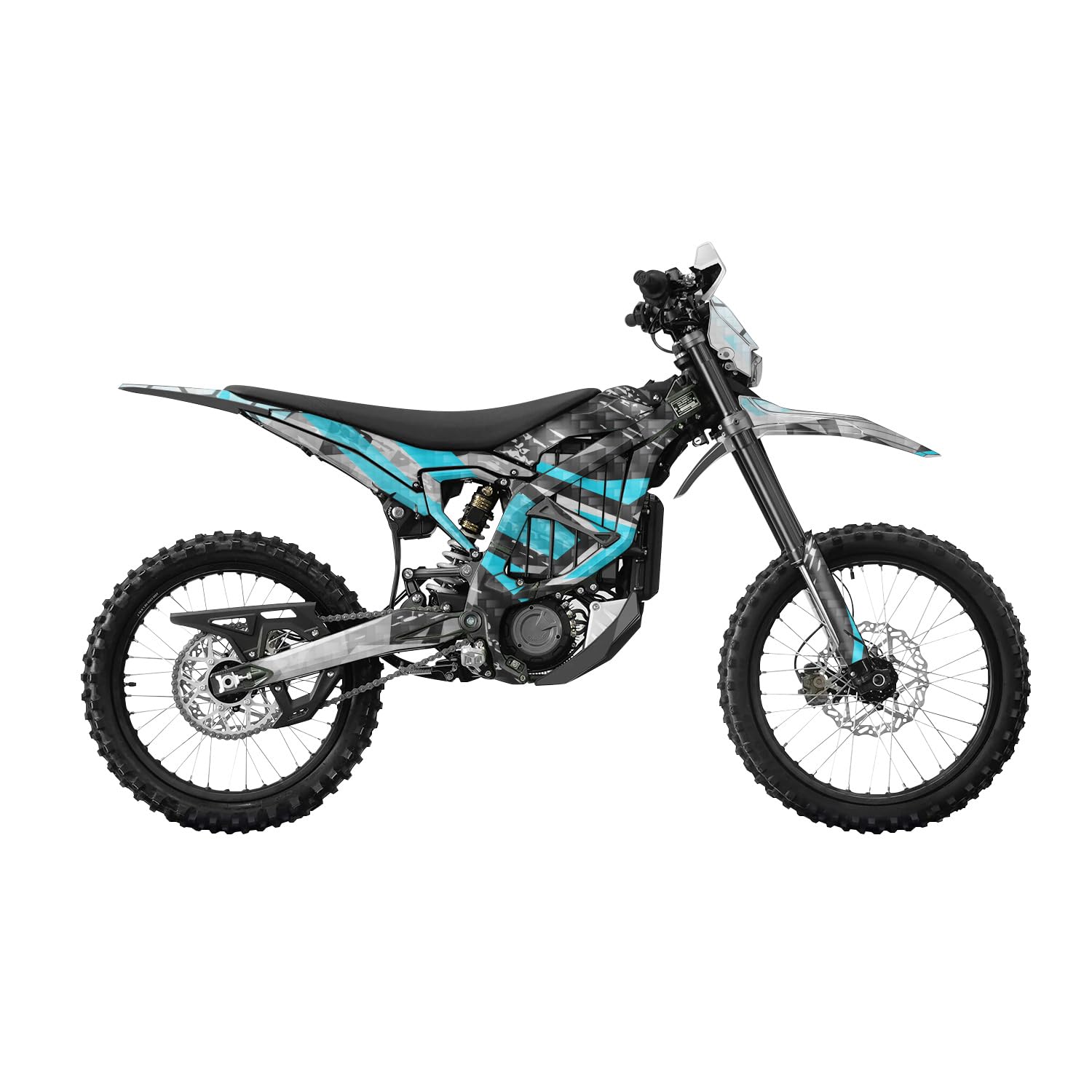 Carbon Fiber Surron Ultra Bee Graphics Kit Wrap - Grunge Cyan - Sur-Ron Skin - Premium 3M Vinyl Protective Wrap Decal Cover - Easy to Apply | Crafted in The USA by MightySkins
