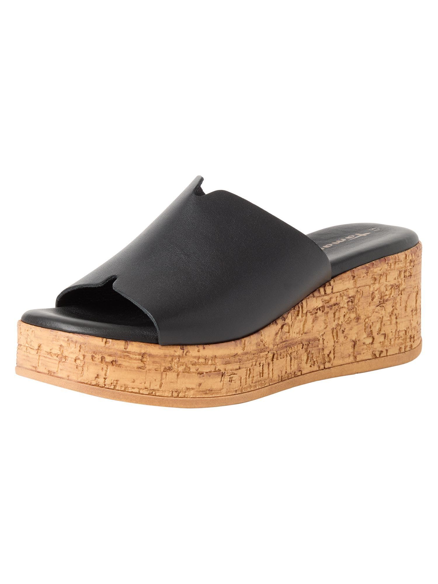 Tamaris Women's leather mules with wedge heel black 4 UK