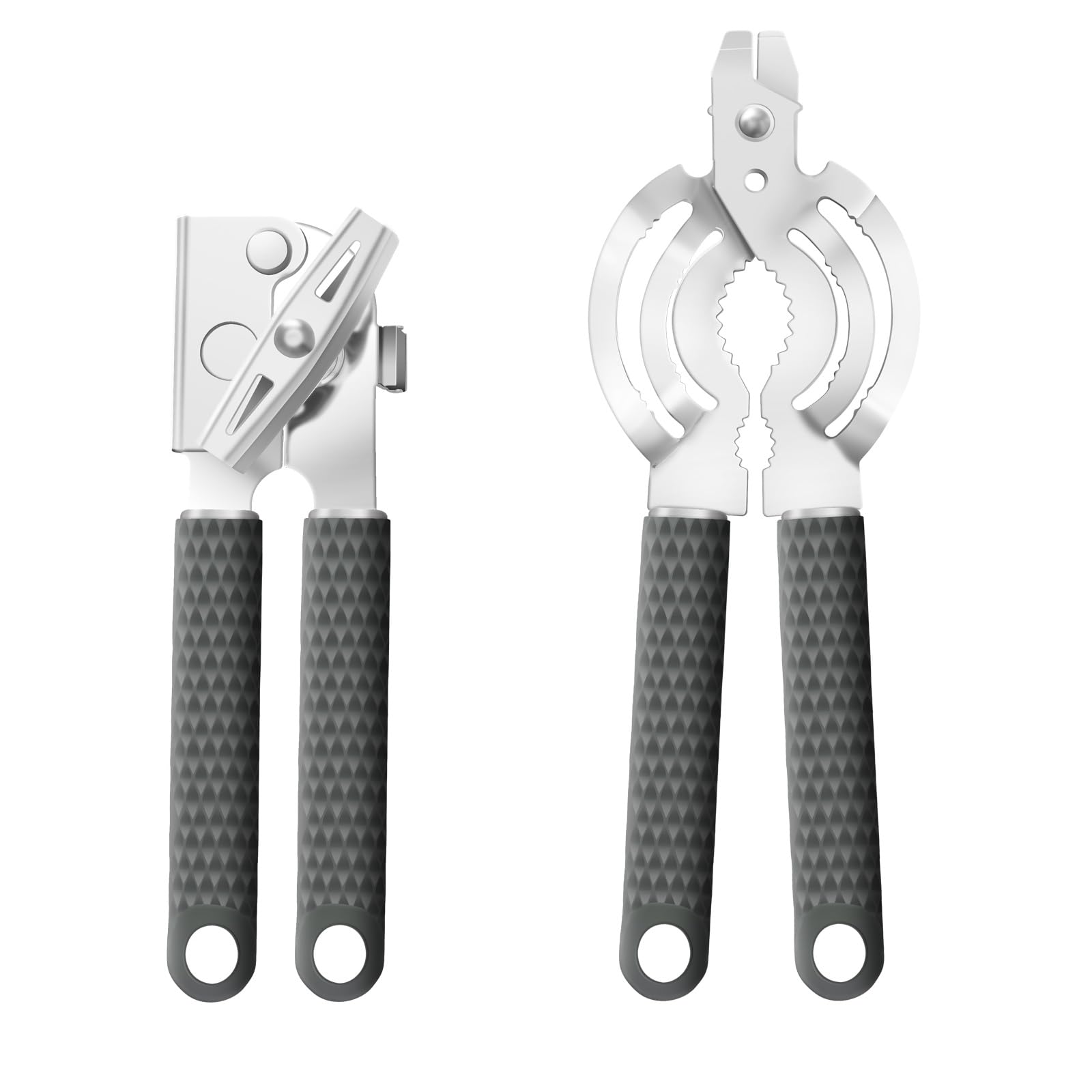 ISZW Abrelatas manual, manual de mano, corte de borde suave, abrelatas resistente, abrelatas manuales con mango suave de silicona, perilla fácil de girar, abridor de botellas multifunción (gris, 2