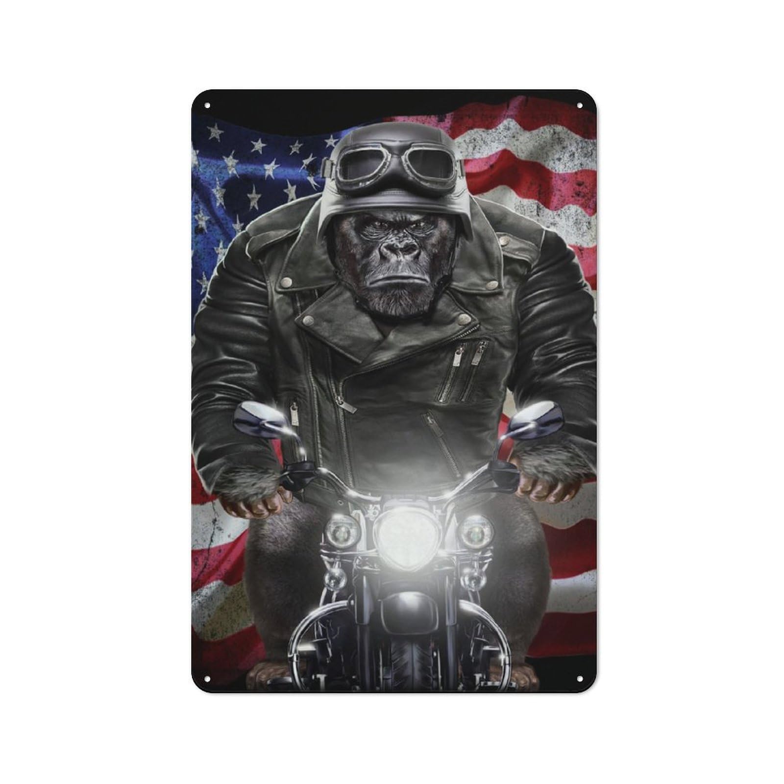 Junmoney Gorilla Riding Motorcycle Metal Sign 30X20cm With For Workshop Wall, Rustic Decor, For Garage, Workshop And Man Cave Decoration