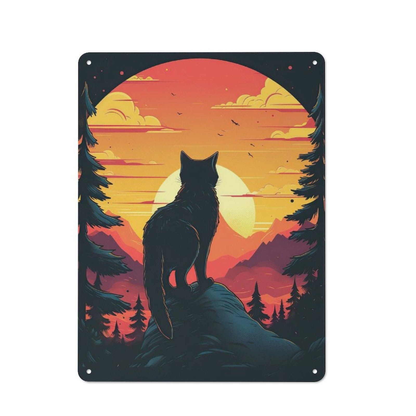 Junmoney Black Cat Tin Sign 40X30cm With For Bar Or Restaurant, Retro Decor, For Garage, Workshop And Man Cave Decoration