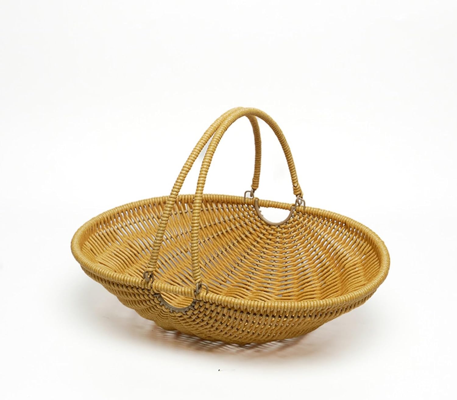 Wicker Picnic Storage Basket with Handle, PP Woven Picnic Basket Wicker Woven Basket for Outdoor Camping, Beach, Park, Can Store Fruits Vegetables Flowers Snacks(L 33.5x22.5x23cm)