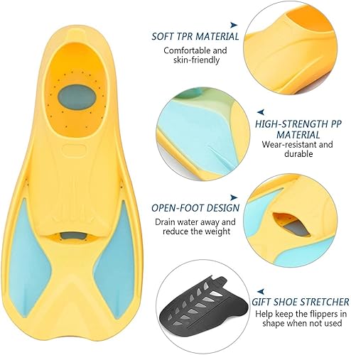 Miniatura 6 de Aletas de natación de buceo para niños, aletas de natación de poca luz, aletas de buceo, aletas de pie para natación, entrenamiento de esnórquel