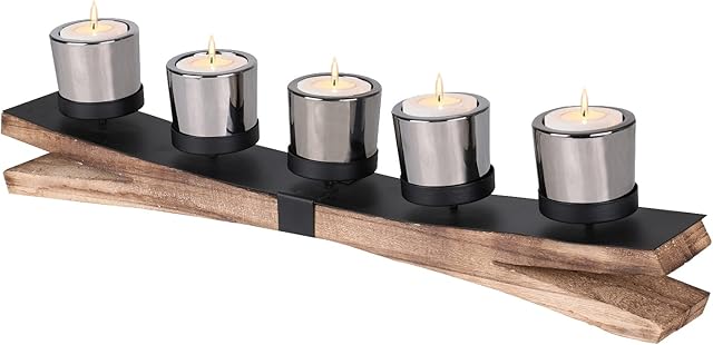 Set of 5 Wood Glass Tealights Stand Candle Display Tray Holder Table Centrepiece