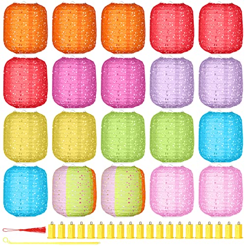 XGOOD 20 Pcs Multi-Color Chinese Paper Lanterns with LED Light, Cherry Blossom Design, Reusable for Indoor/Outdoor Events
