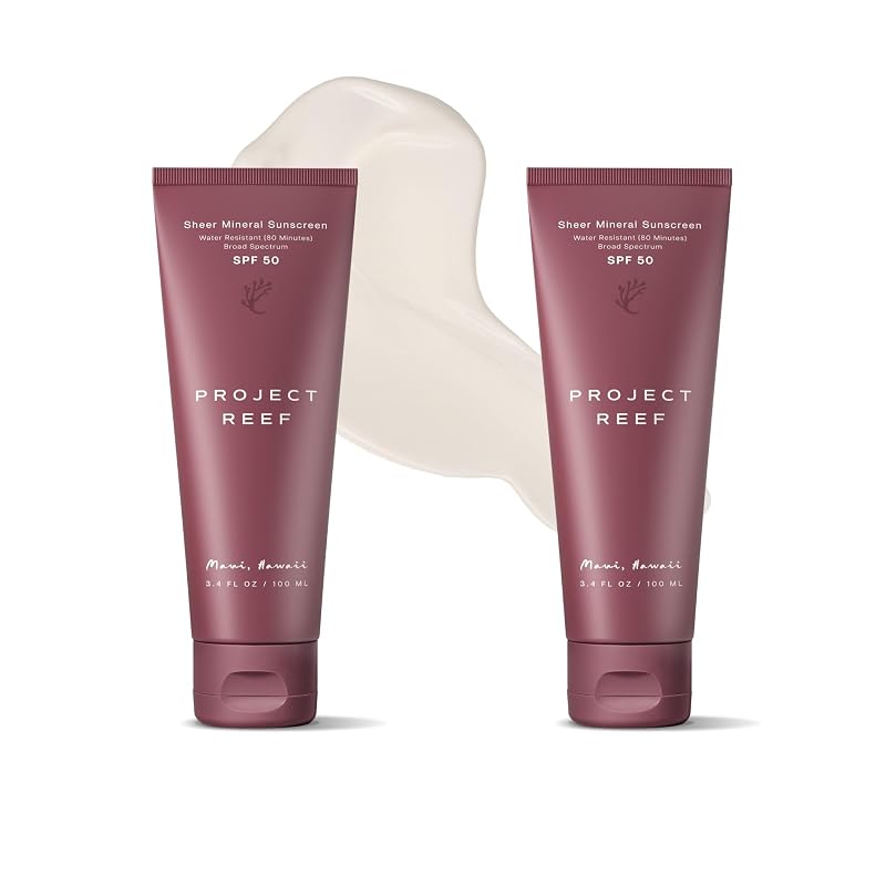 Protetor solar corporal mineral Project Reef SPF 50 com óxido de zinco não nano, 100 mL, pacote com 2
