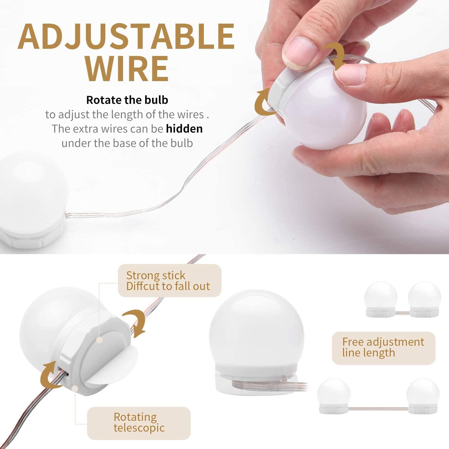 Makeup Mirror Lights, Hollywood Style LED Makeup Light Vanity Lights with 10 Dimmable Bulbs & 3 Color Modes, Dressing Table Lamp, LED Strip Lights for Makeup Dressing Mirror (Mirror Not Included)