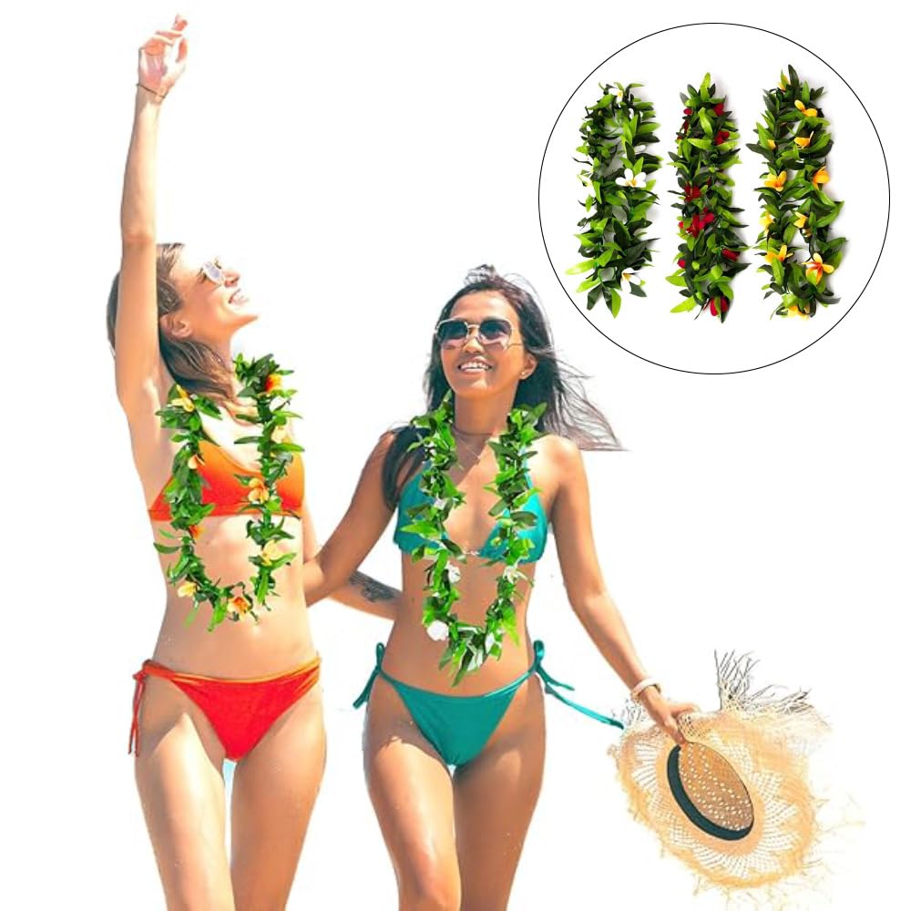 9 Pcs Blumen Halskette Hawaii Rot Blumenkette mit Grün Blätt Künstliche Blumengirlande Faux Pflanze Girlande Hawaiiketten Floral Leis Partygirlande Deko Zubehör für Luau Sommer Strand Party