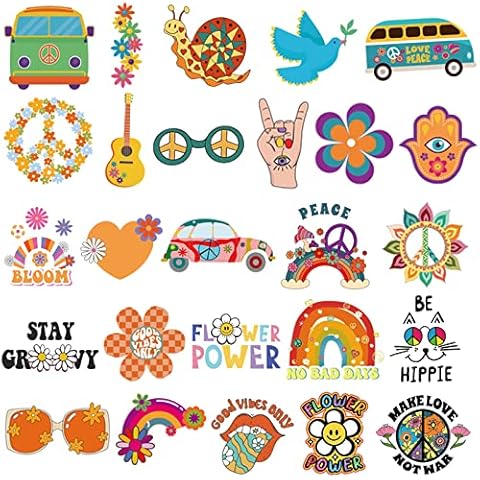 Ooopsiun Hippie Temporary Tattoos for Kids - 70 Styles,Groovy 70s Peace and Love Flower Power Birthday Party Favors for Boys Girls Cover