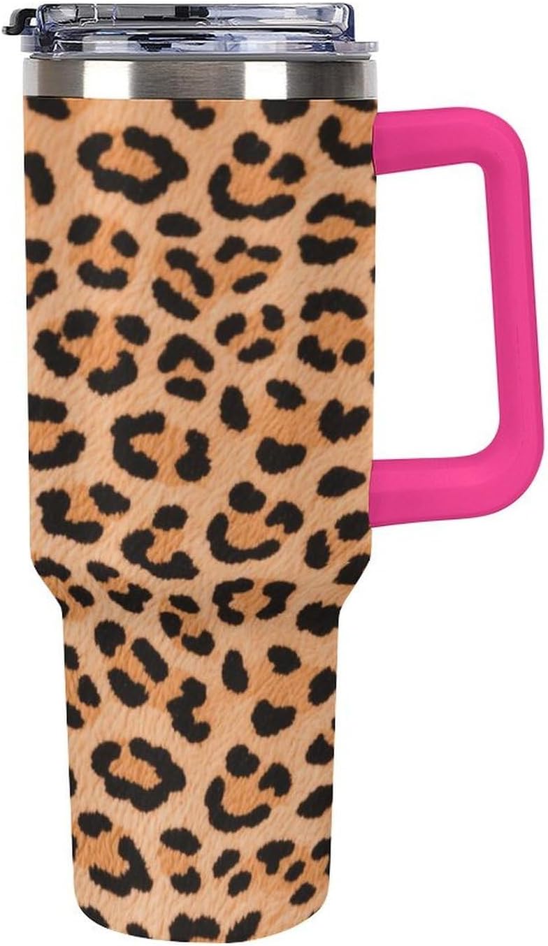 40 Oz Insulated Mug with Handle Lid And Straw Mini Honeycomb Leopard Print Pattern Large Metal Sports Bottle Great for Gifts Parties Office Coffee