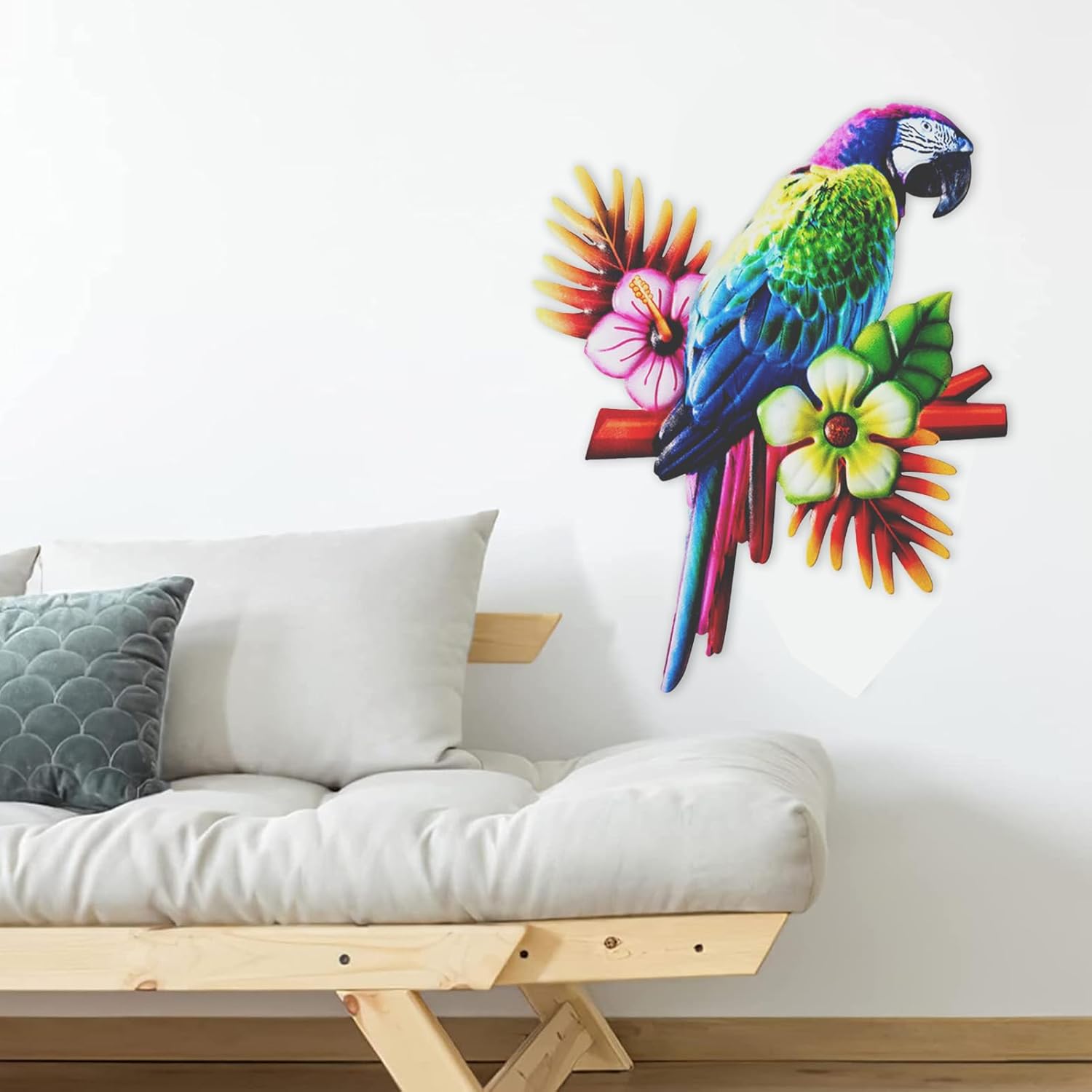 2 PCS Large Metal Parrot Wall Art Ornaments,3D Colorful Birds Wall Sculpture for Outdoor Garden Yard Fence Patio,Wall Hanging Sheds Fence Home Decoration