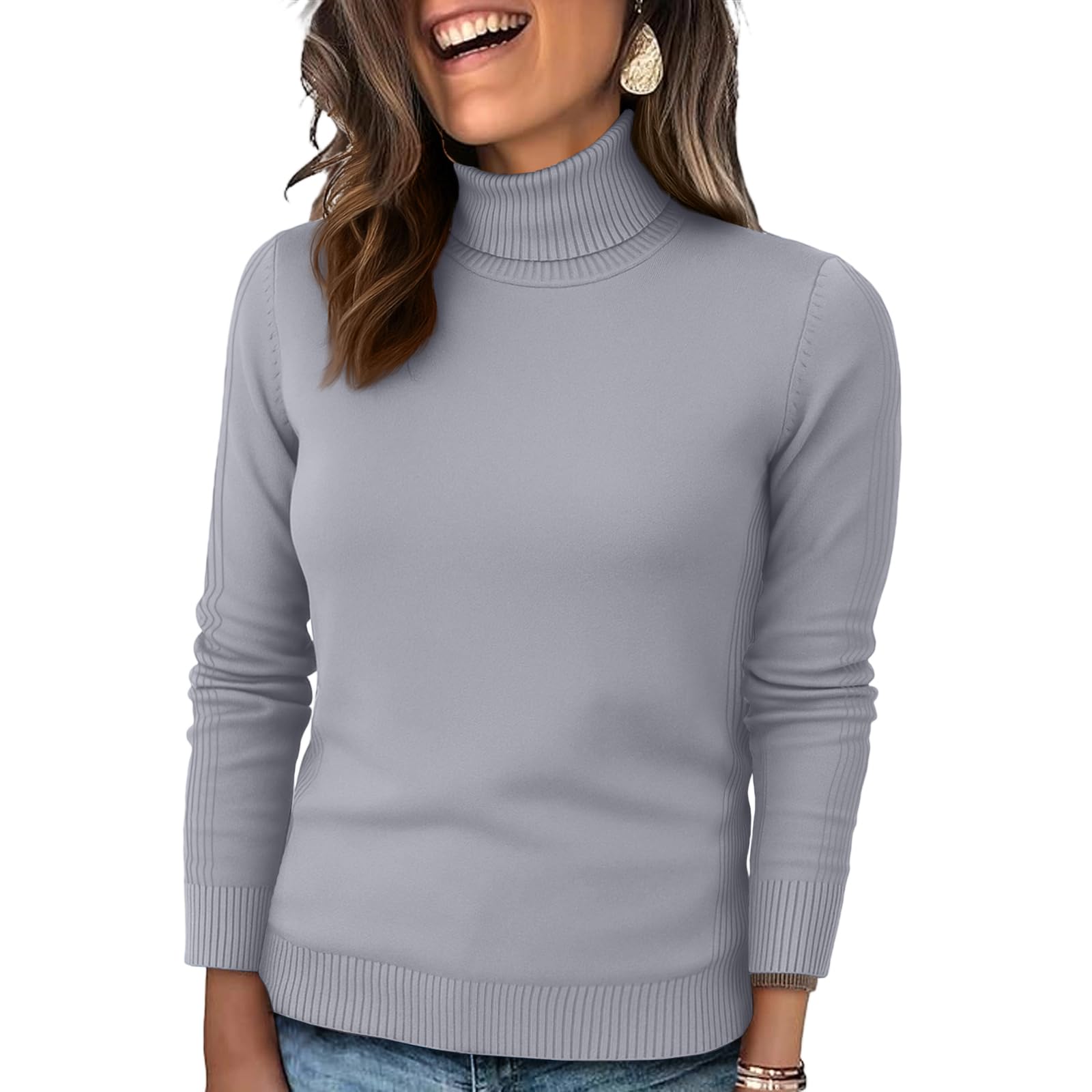Sweaters Turtleneck for Women 2025 Ribbed Slim Fit Tops Long Sleeve Underwear Lightweight Knitted Pullover Shirts