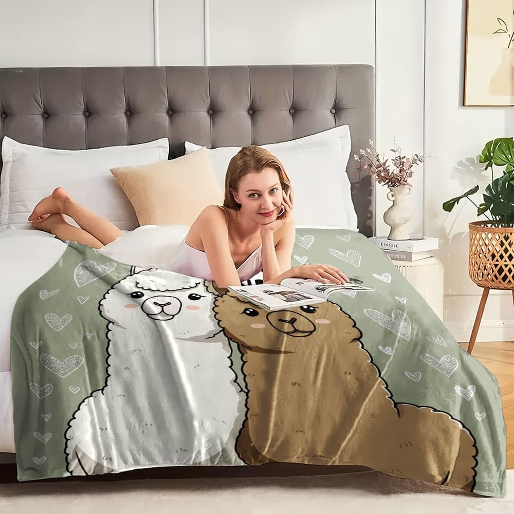 Przytulny koc 180 x 200 cm, puszysty koc polarowy, z kreskówki, słodki koc na sofę, ciepły koc na kanapę, urodziny, Boże Narodzenie, zielony, miękka narzuta na sofę, XXL