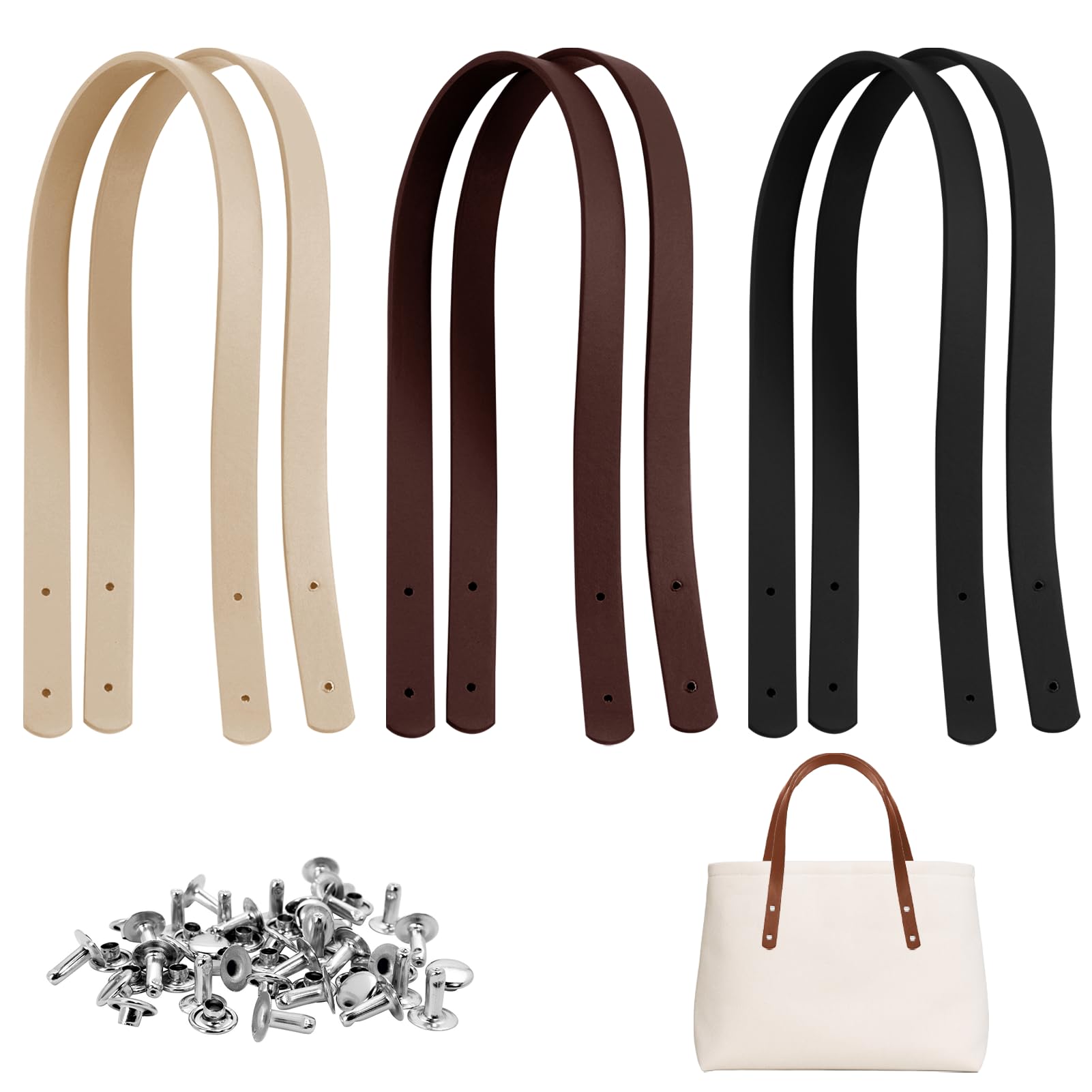 Lot De 6 Sangles en Cuir pour Sacs, Poignées De Sac, Sangles De Sac à Main, Sangles De Sac en Cuir avec Rivets De Fixation, Souples Et Solides, Poignées De Sac pour Sacs Au Crochet.