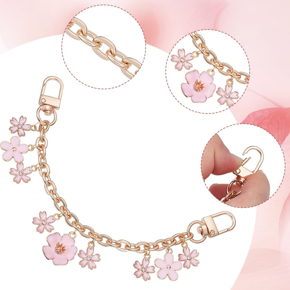 Beebeecraft 2Pcs Flower Bag Charm Chain Pink 8 Inch Short Purse Strap Extender Chain with Enamel Floral Bag Charms Replacement Swivel Clasps Decoration for Crossbody Shoulder Handle Wallet Bag - Image 6