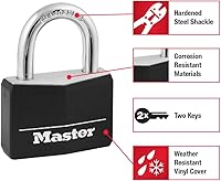 Vista 2 de Master Lock Candado de aluminio cubierto negro, cerradura de armario de gimnasio con llave para uso en interiores o exteriores con cubierta