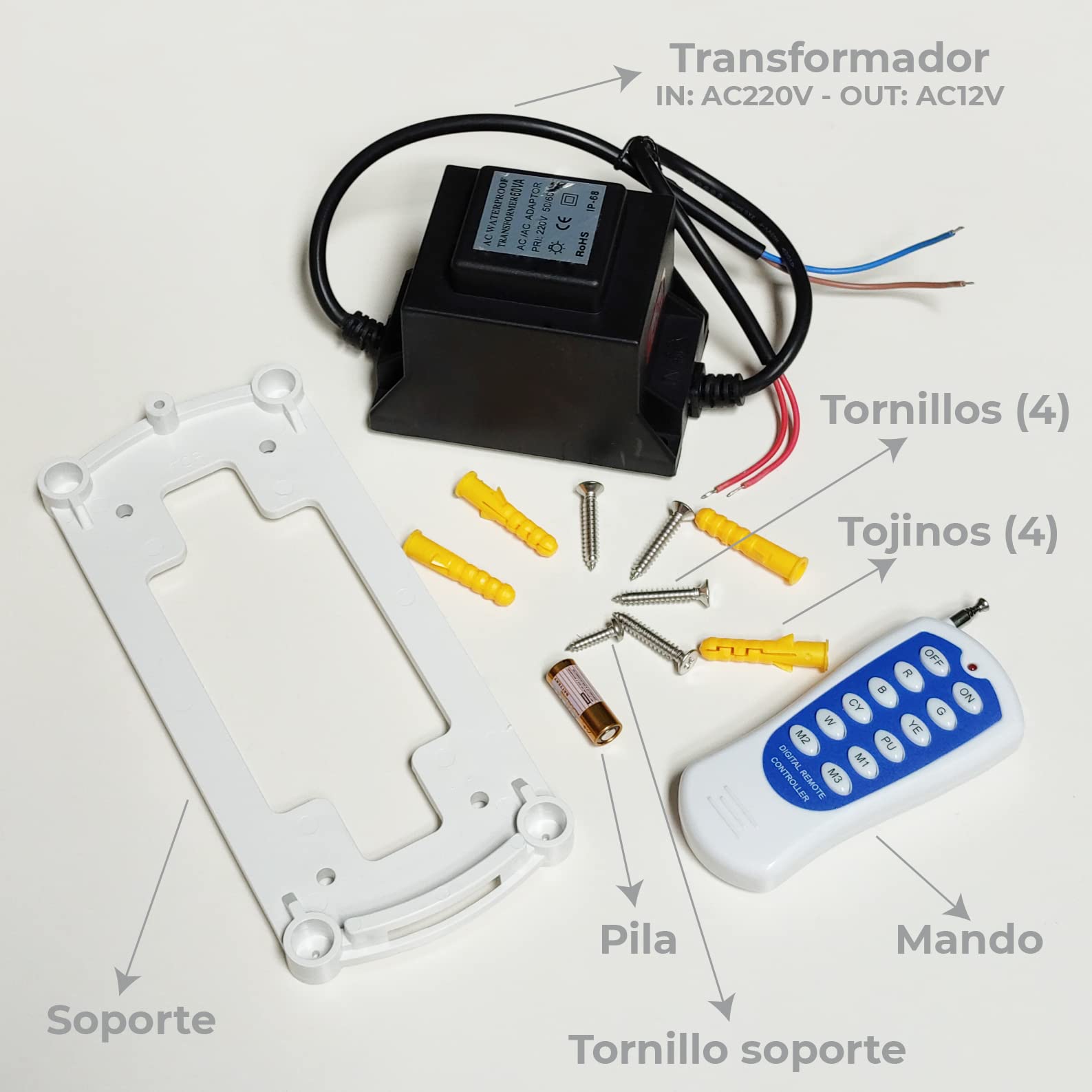 LED ATOMANT Foco de piscina LED 45W RGB, Luz para Piscina Impermeable IP68 Sumergible, Cable 1,5m, Con Transformador AC 220V/12V AC y Mando a distancia por control remoto