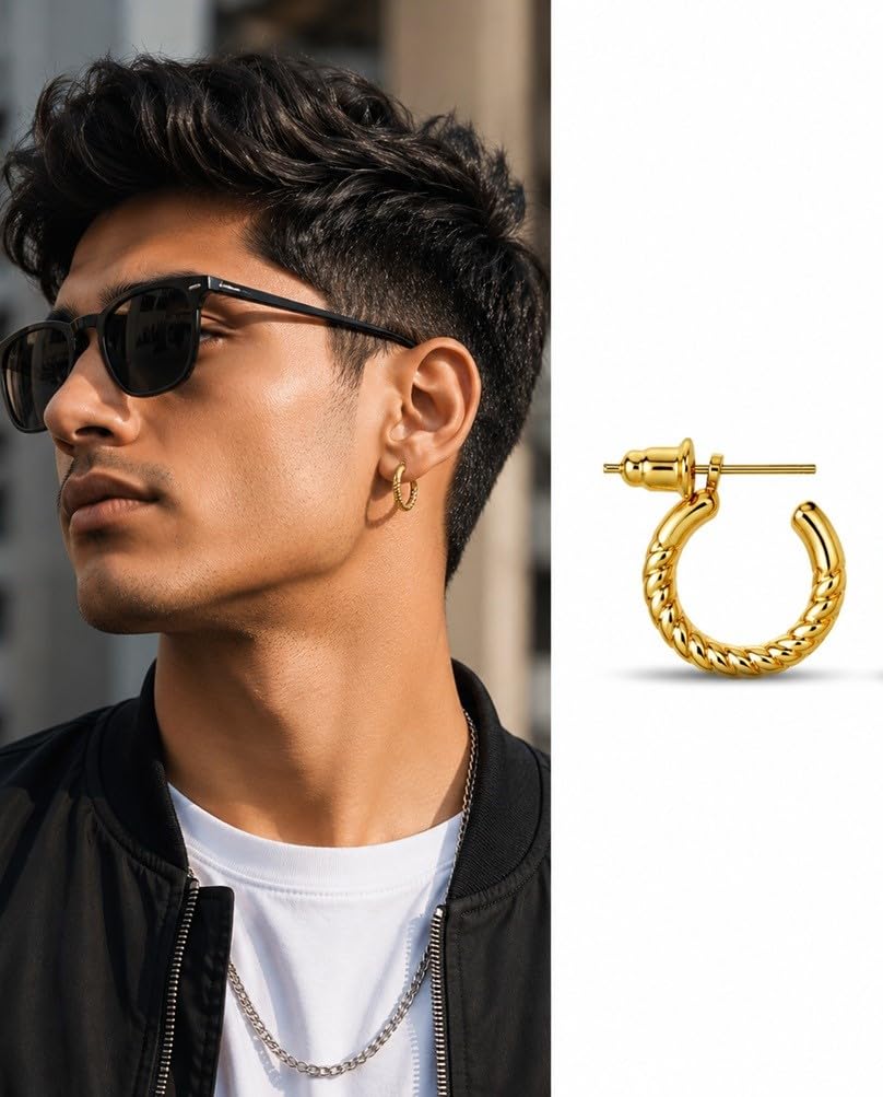 Men Golden Rope Style With Stone Ear Earrings & Studs, Crystal Stone Design, Trendy Daily & Wear-image-44