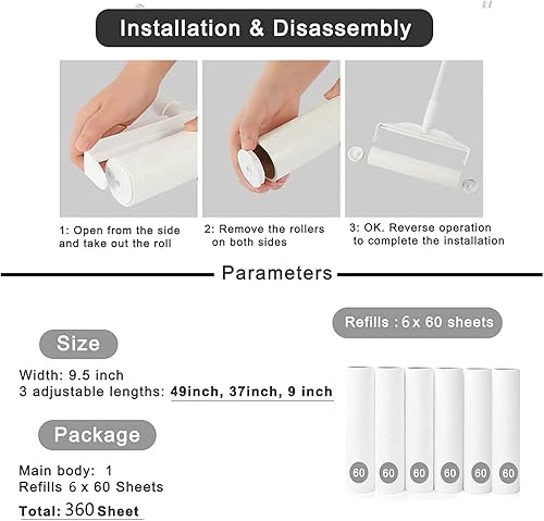 Miniatura 5 de RIKMSS Rodillos de pelusa grandes 95 pulgadas de ancho para limpiar alfombras de piso para pelo de mascotas extra pegajosos removedor de pelo de