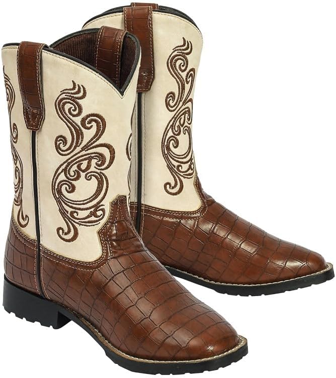 TuffRider Youth Shenandoah Rounded Toe Western Boot- Brown w/Light Pink- 7Y