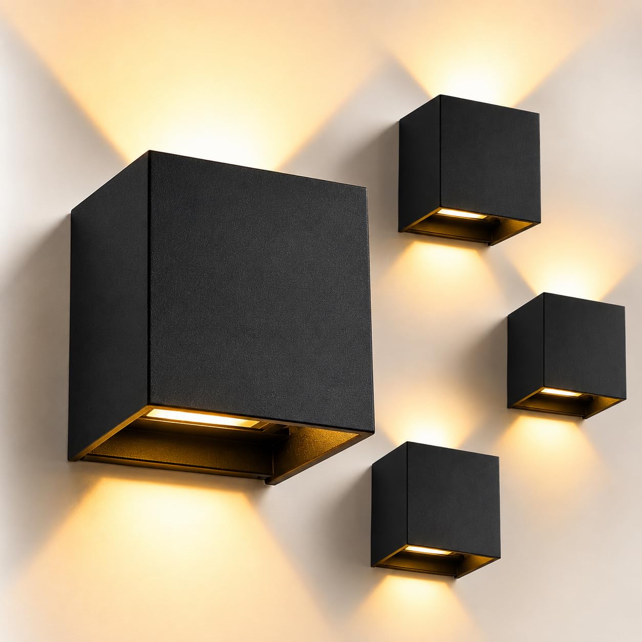 Set 4 Pezzi Applique da Parete Esterno e Interno 12W LED, Lampada da Parete Moderna IP65 Impermeabile, Angolo del Fascio Regolabile Su e Giù, Luce 3000K Bianco Caldo, Applique per Giardino Corridoio