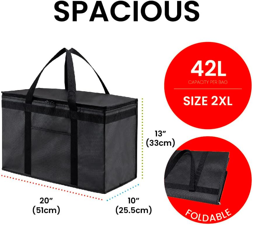 Miniatura 2 de NZ home XXL - Bolsa aislante para entrega de alimentos y compras de comestibles con parte superior con cremallera, color rojo (1 unidad)