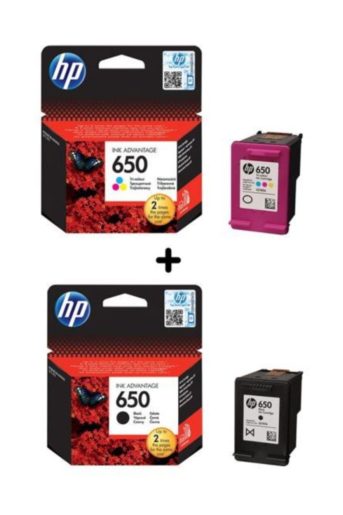 HP 650 Siyah ve Renkli Kartuş Seti (CZ101AE, CZ102AE) Deskjet Ink Advantage Serisi ile Uyumlu