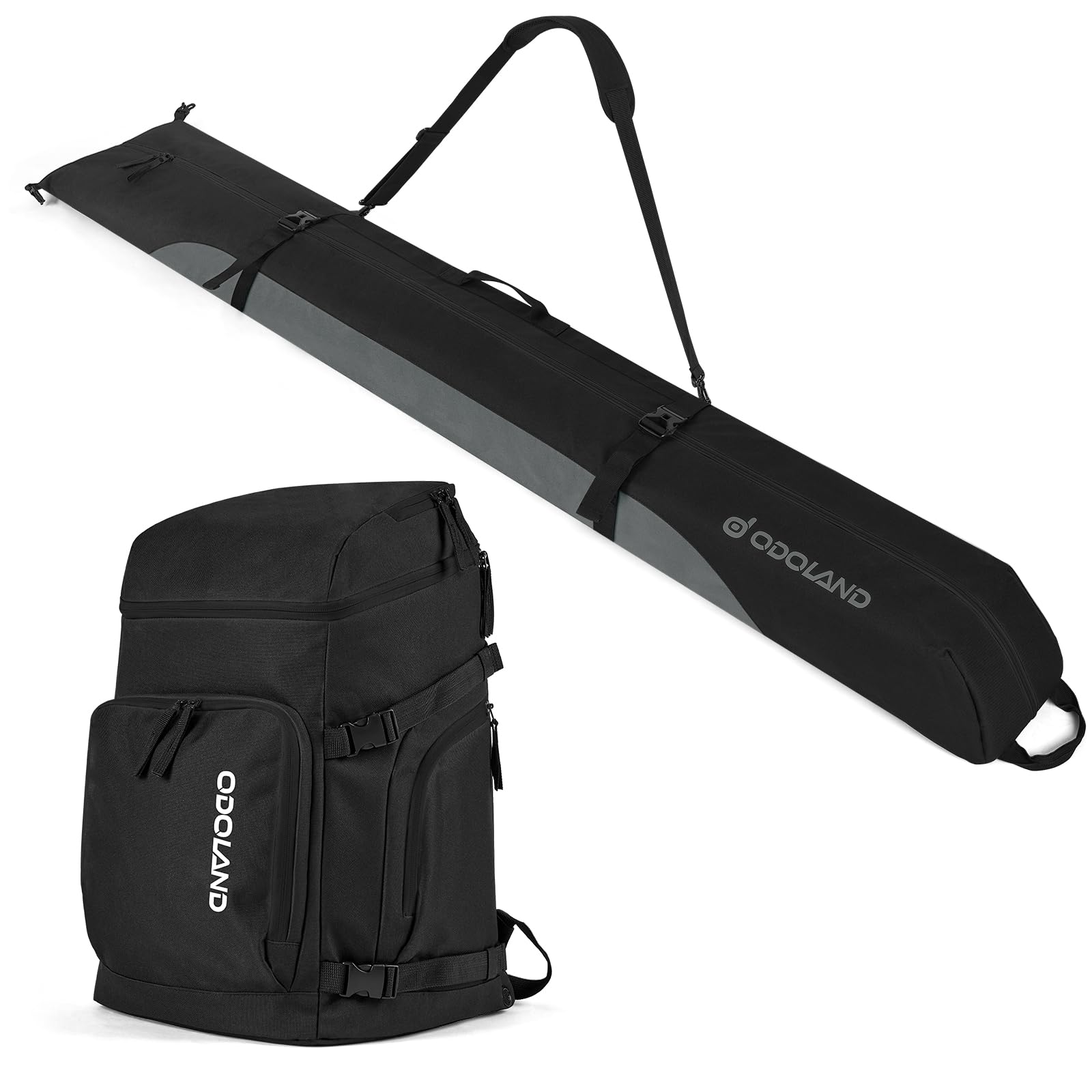 Odoland Skitasche Set, Gepolstert Skisack und Schuhtasche Combo für Flugreisen, Ski Tasche für Skier bis zu 200 cm, wasserdichte Ski Bag zur Aufbewahrung für Herren und Damen