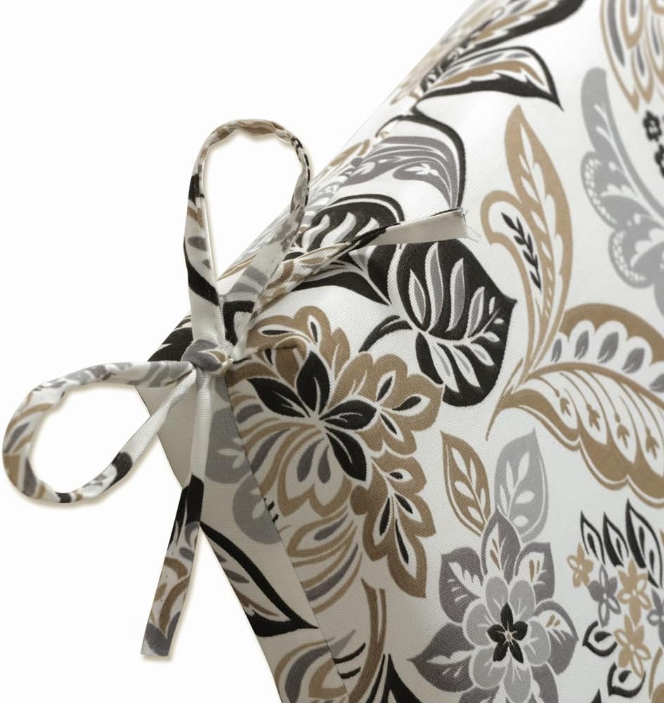 Pillow Perfect Floral Indoor/Outdoor Solid Back 1 Piece Square Corner Chair Cushion with Ties, Deep Seat, Weather, and Fade Resistant, 36.5" x 18", Black/Tan Dailey, 1 Count