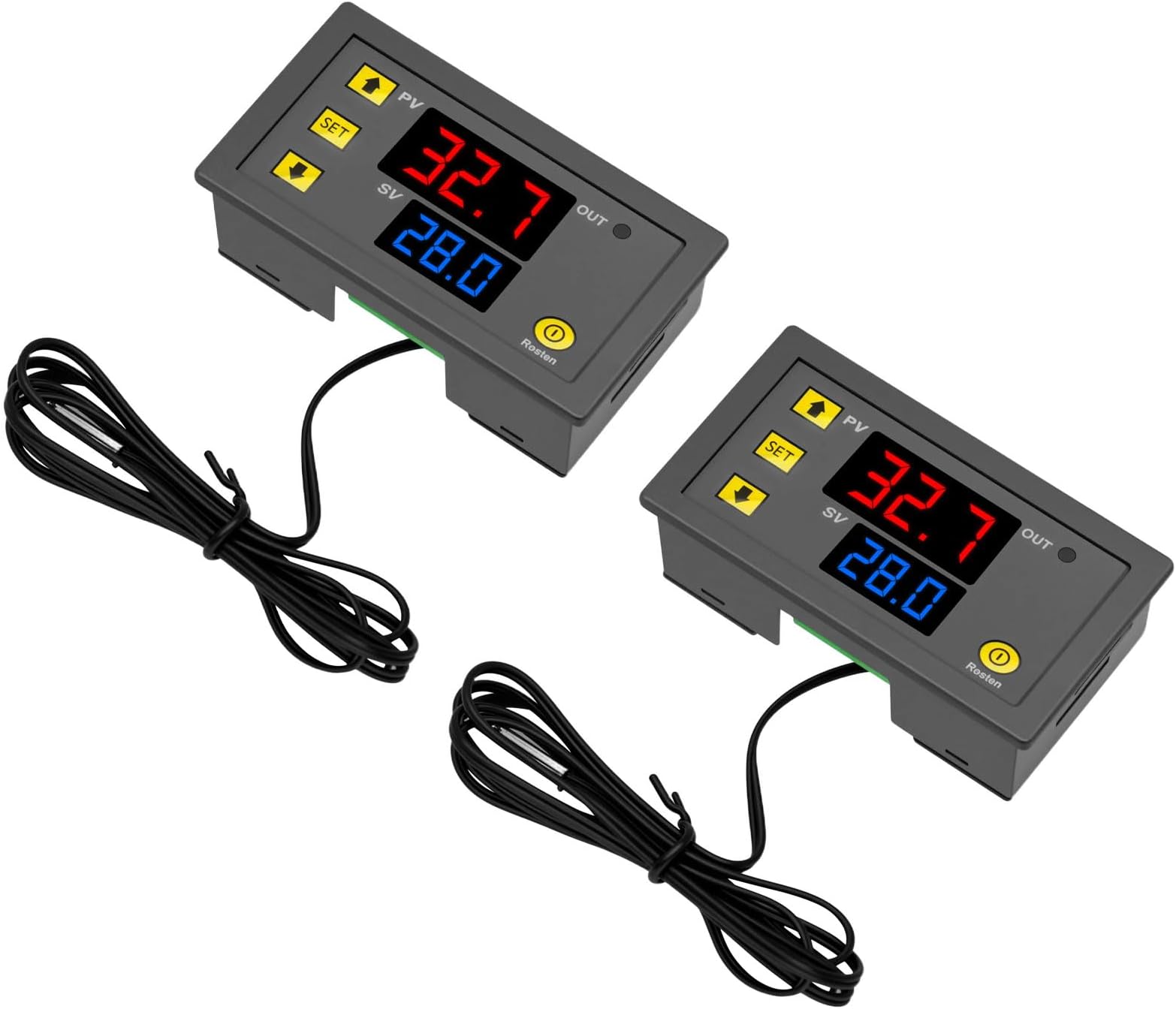 Binghe Digital Thermostat 2 Pieces W3230 12V Temperature Controller with LED Display and Sensor, Temperature Thermostat Range from -50°C to 110°C for Heating, Cooling