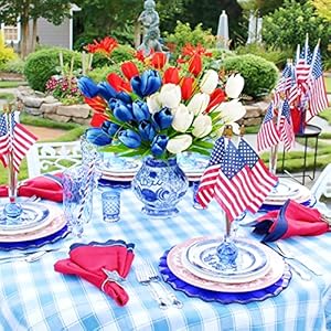 Patriotic Artificial Tulip Flowers 13 Fake Red White and Blue Memorial Tulips Bouquet 4th of July Memorial Day Cemetery Flowers Arrangements for Grave Vase Home Party Decor