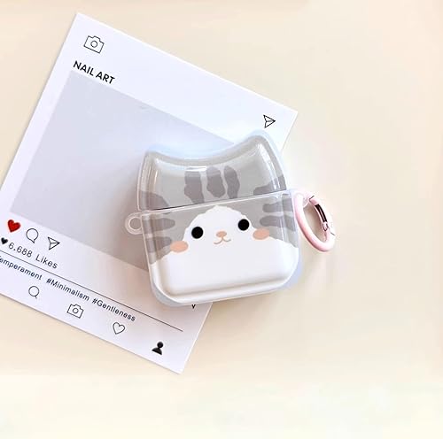 Miniatura 7 de Funda para auriculares de gato gris sonriente para AirPods Pro, bonita y encantadora cara de gato feliz, funda de silicona TPU suave, funda
