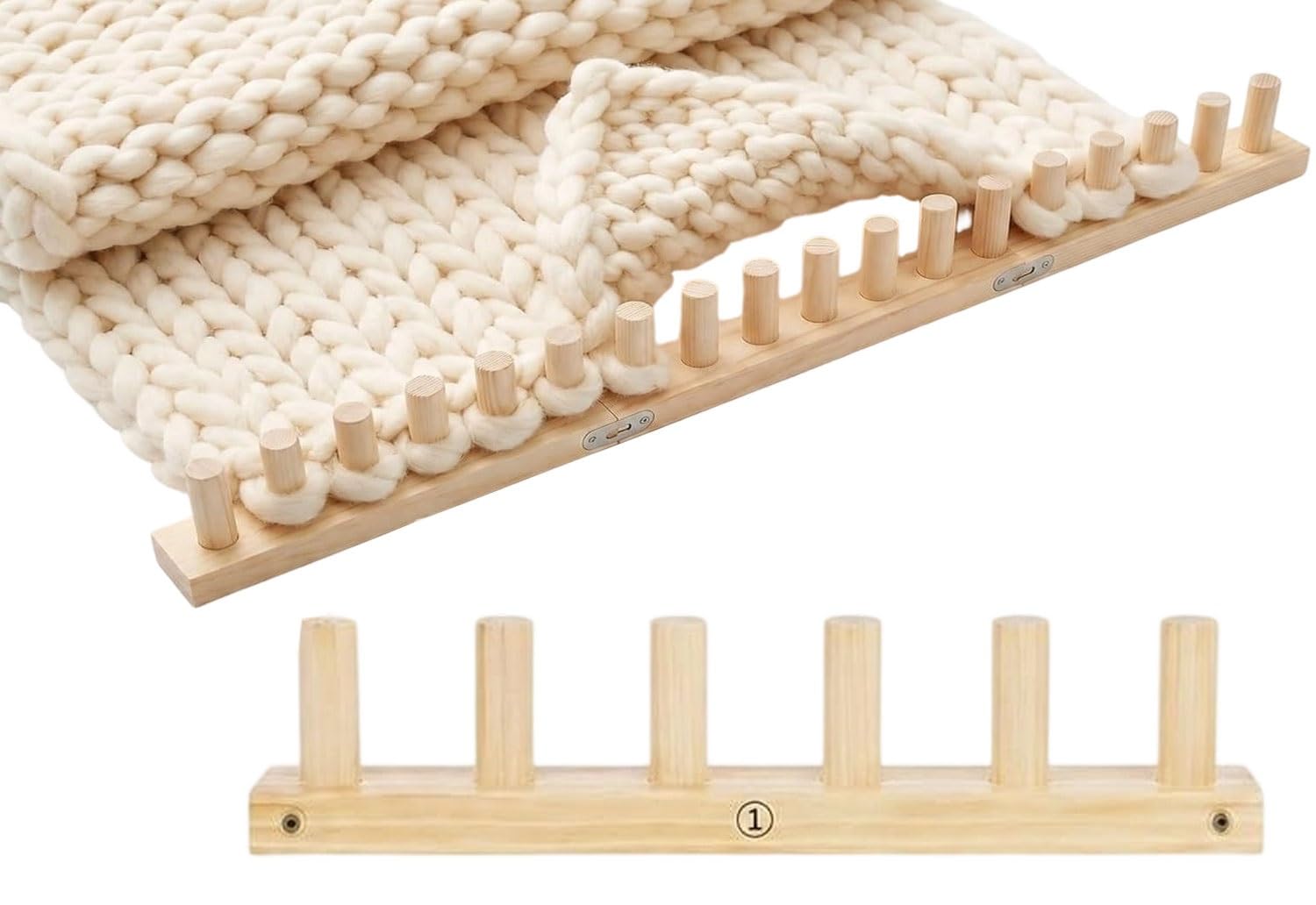SDNAM Chunky Knitting Blanket Loom, 1/2/3PCS Thick Wooden Blanket Loom for Chunky Yarn, Chunky Blankets Loomss Adjustable Size Crochet Frame, Hand Knitting Tools for Thick Yarn(1pc)