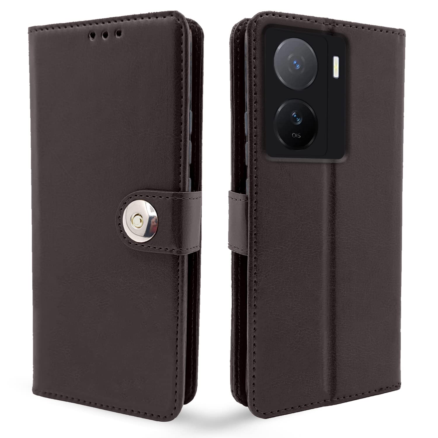Pikkme iQOO Z7 5G / iQOO Z7s 5G Flip Cover Leather Finish | Inside TPU with Card Pockets | Wallet Stand and Shock Proof | Complete Protection Button Flip Case (Coffee) (B0BZSMJYG4) Amazon Price History, Amazon Price Tracker