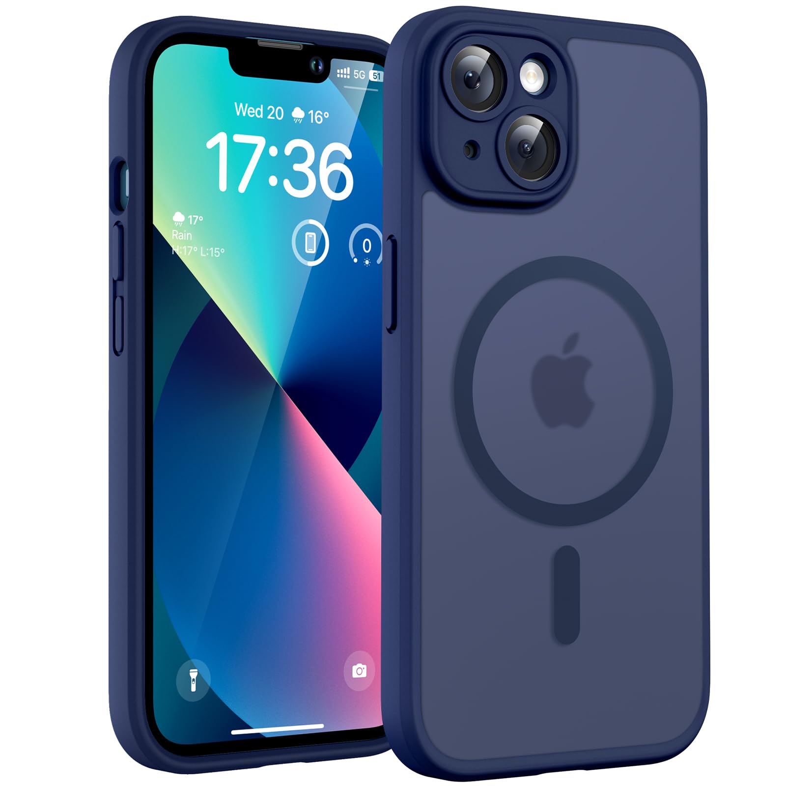 TOCOL Cover Magnetica per iPhone 13 6,1 Pollic, Compatibile con MagSafe, Protezione Fotocamera Integrata, Custodia Antiurto Traslucida Opaca, Blu