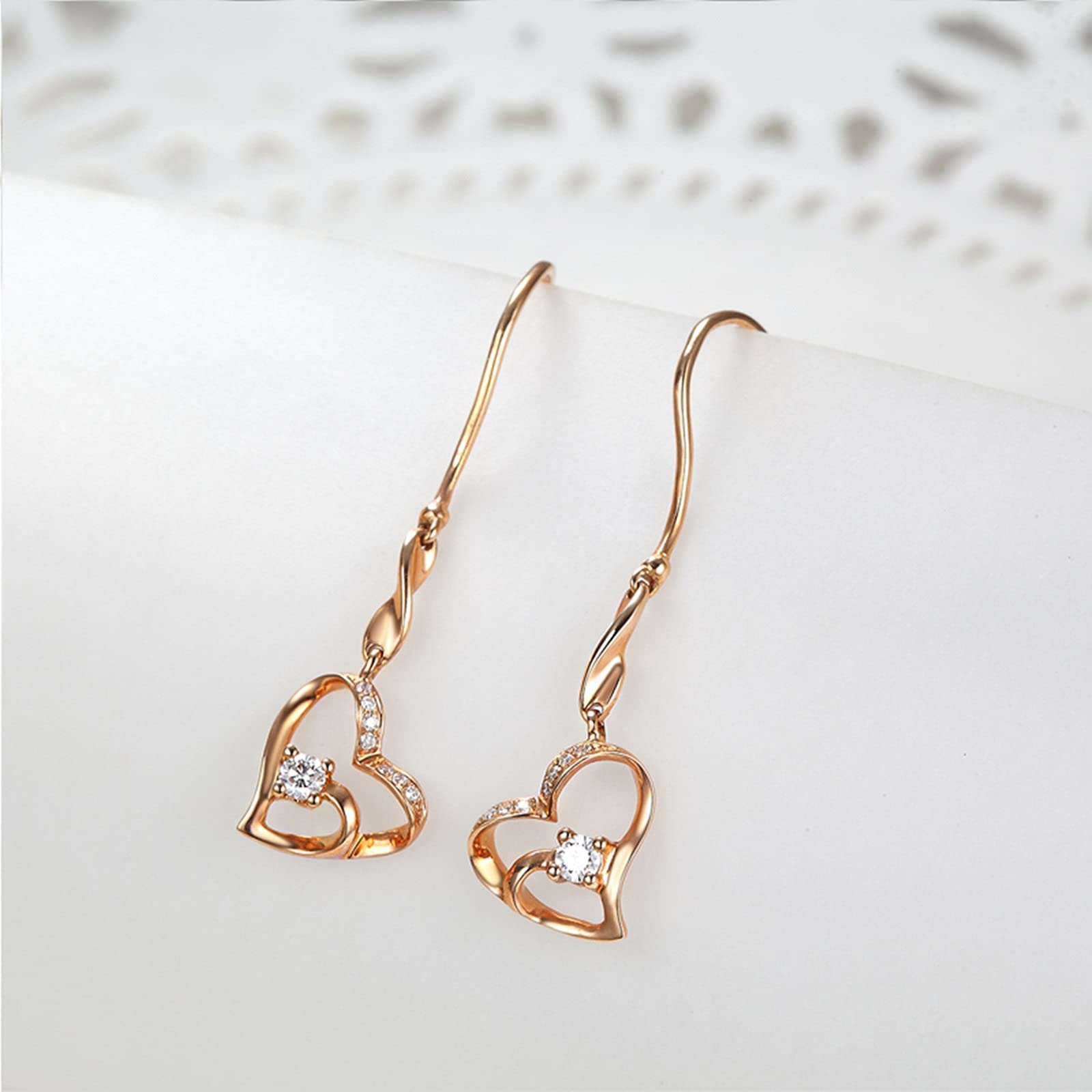Daesar Damen Ohrhänger Echt 750 Rotgold, Herzen mit Diamant 0.16ct Ohrringe Hochzeit Rosegold