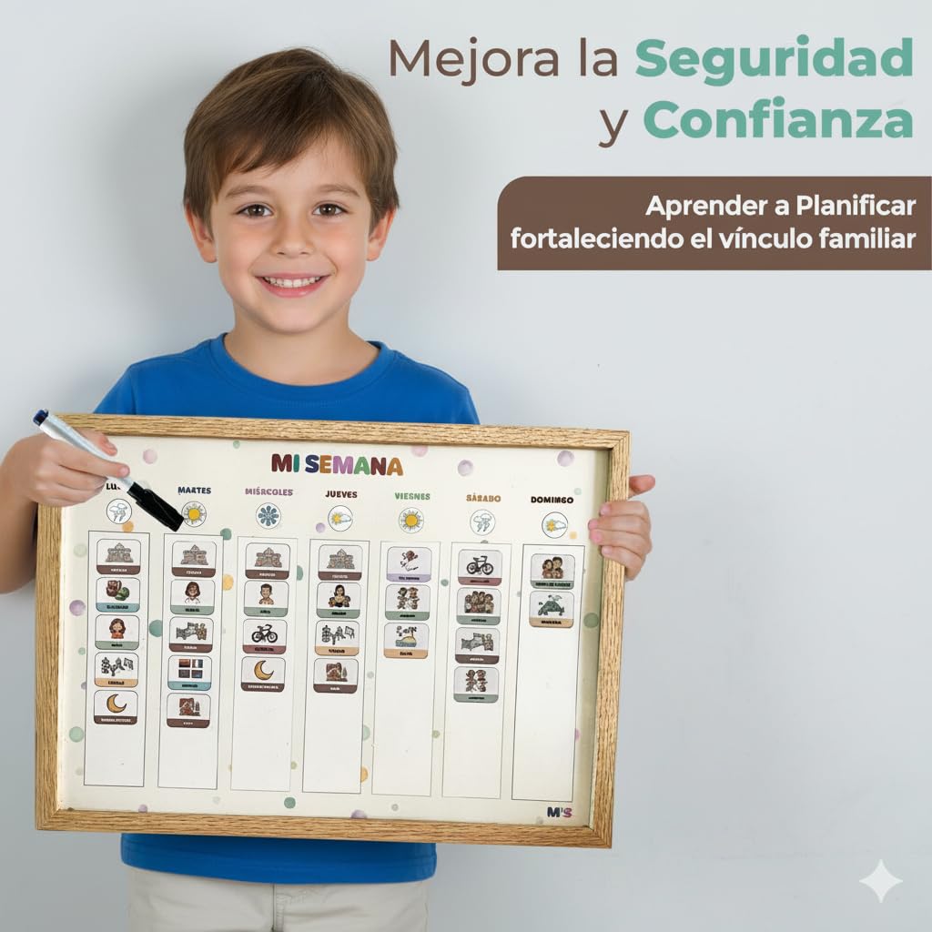 Horario imantado niños semanal en Español – Planificador Montessori magnético con actividades y clima – calendario semanal para niños -Agenda pizarra con imanes con pictogramas
