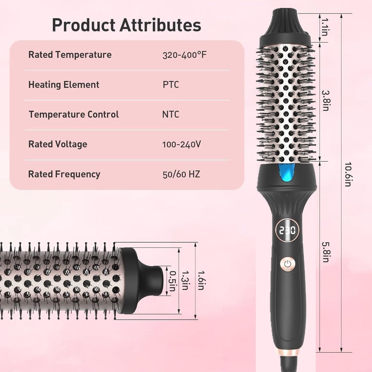 Heated Round Brush Hair Styler, 1.5 Inch Ceramic Volumizing Blowout Brush with Ionic Technology, 3 Temperature Settings, Auto Shut-Off, Anti-Scald Design, Black