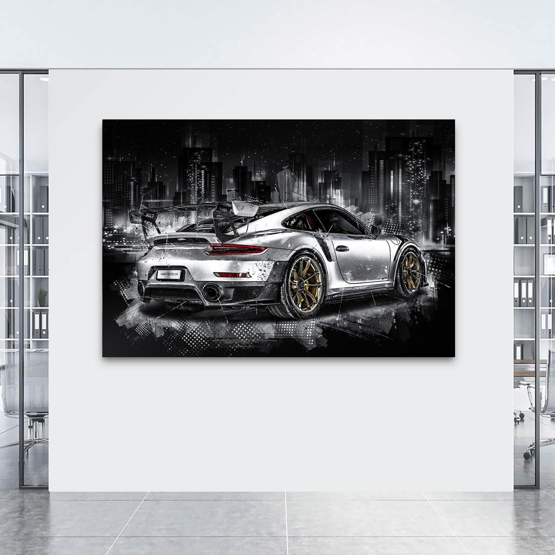 Kunstgestalten24 Leinwandbild Porsche GT2 RS Wandbild Autobild Abstrakt Kunstdruck Wanddeko XXL Wandekoration Sportwagen Deko Bilder Modern Art Auto Bild