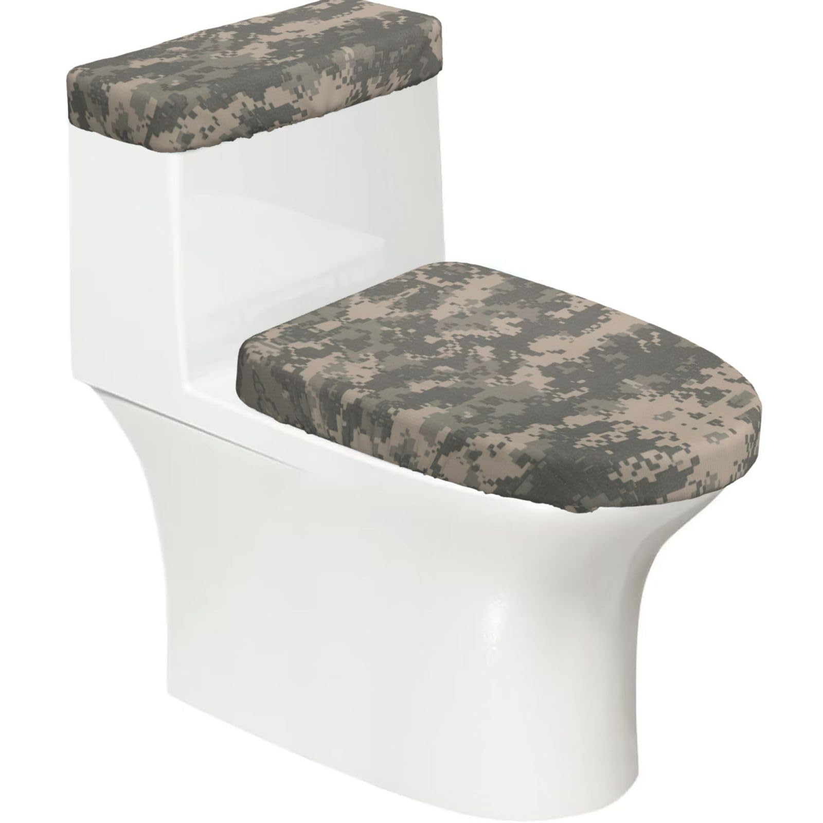Army Digital Camouflage Printed Toilet Tank and Lid Cover Set of 2 for Most Bathrooms, Fits Elongated Round Toilets