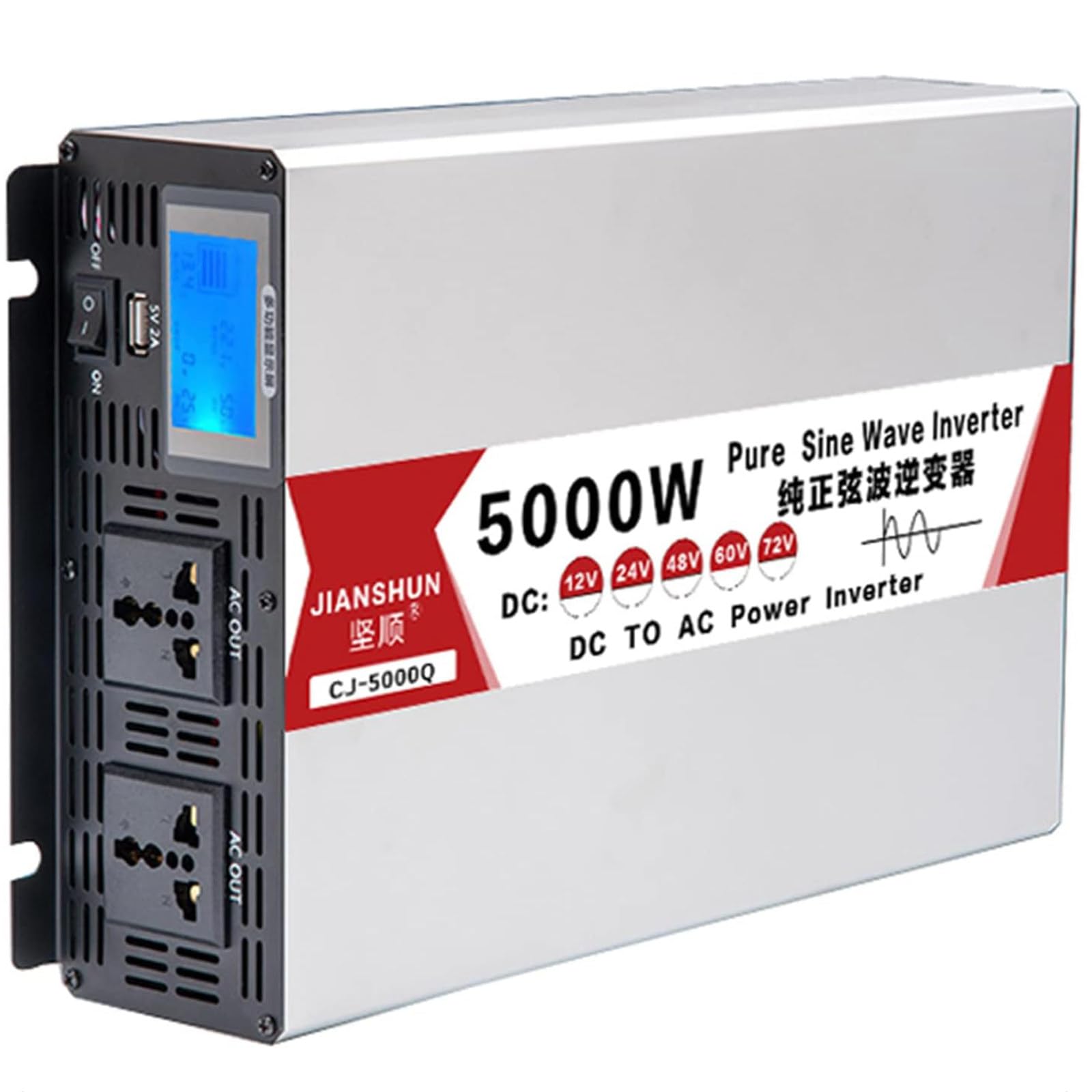 Inverter a Onda sinusoidale Pura 4000w/5000w/6000w/8000w convertitore di Tensione dc 12v/24v/48v/60v a AC 110v/220v con Display Digitale LCD,per Campeggio all'aperto,5000W-24Vto220V