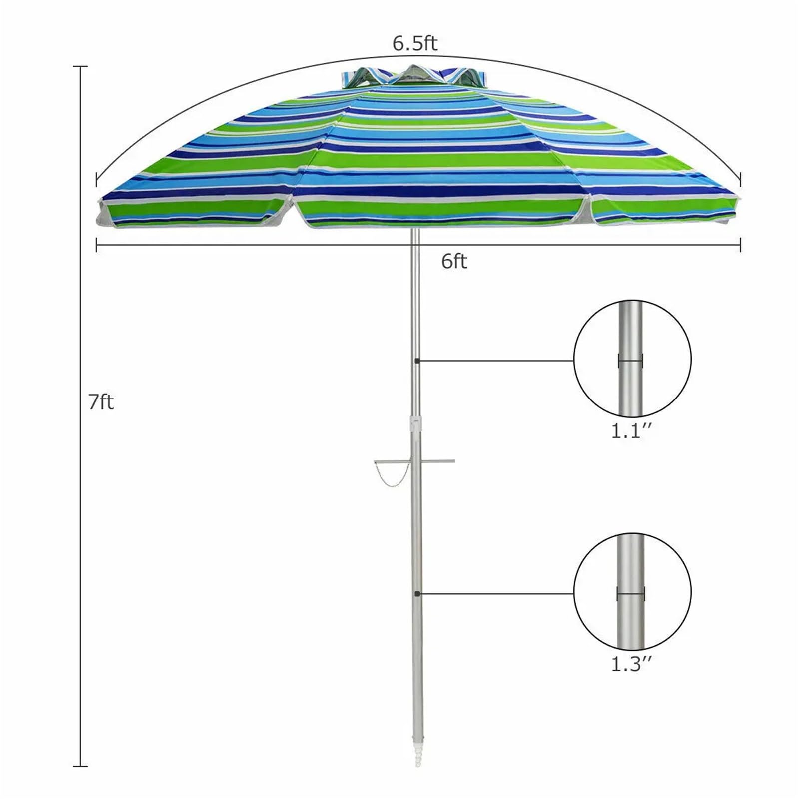 Sonnenschirm, Sonnenschirm Klein 2M Strandschirm Terrasse Tragbarer Sonnenschirm Regenschirm W/Sand Anker & Tilt-Grün