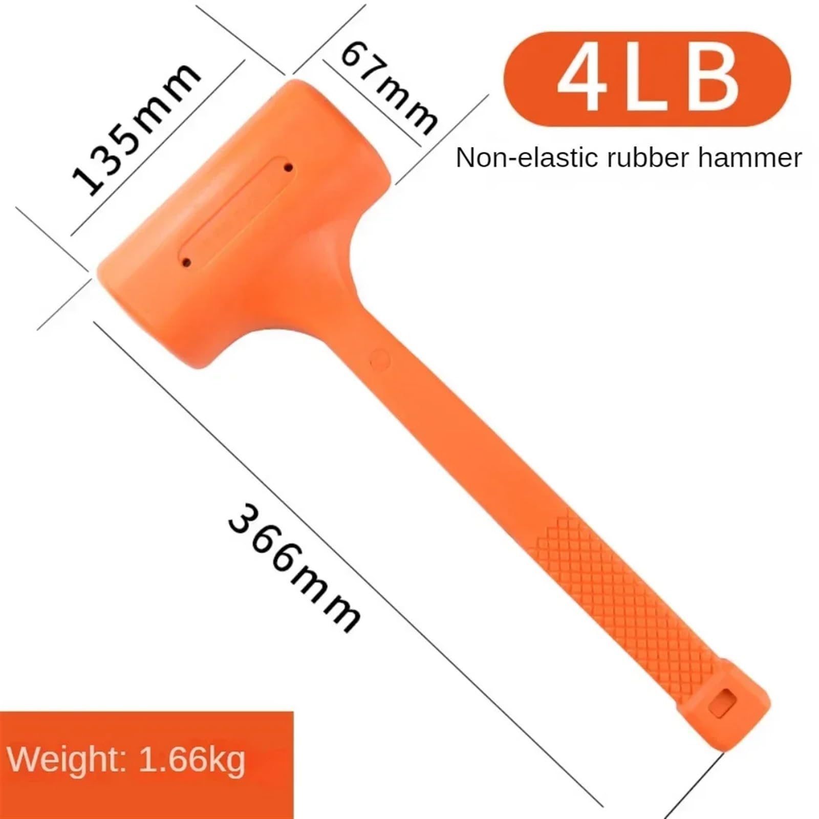 Martillo de Goma, Mazo de Golpe Muerto 0,5-4 LB, Naranja, Suave, silencioso, Goma, for Instalar, Multifuncional, for Suelos Madera, sin Elasticidad(4 LB)