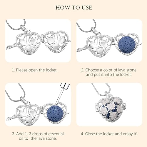 Miniatura 8 de INFUSEU Collares de aromaterapia para la ansiedad, colgante de flor de loto para mujeres y niñas, difusor de aceites esenciales, joyería de piedra