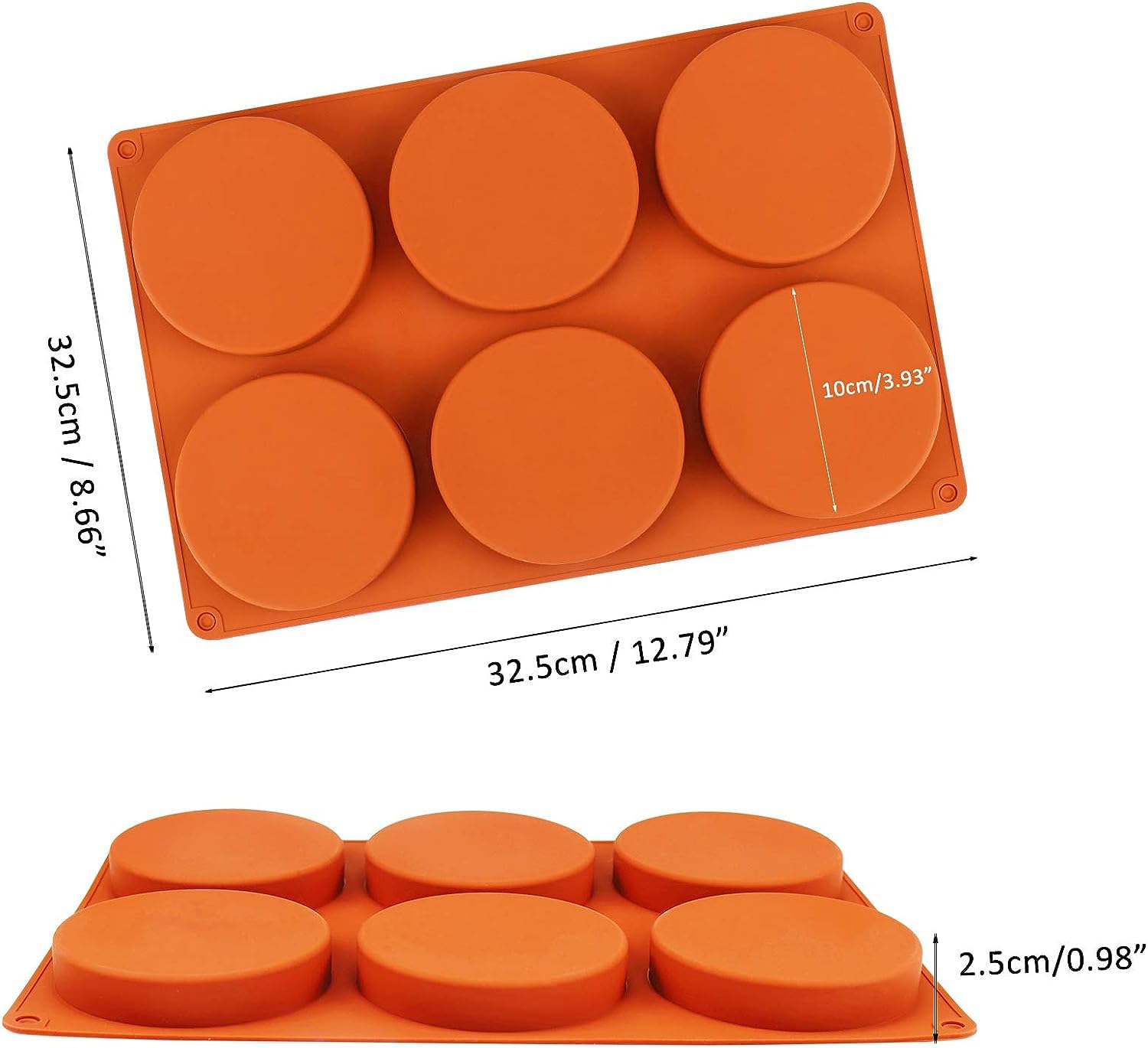 Ismeally 2Pack Round Silicone Molds for Baking, 6-Cavity Egg Molds/English Muffins Pan/Resin Coaster Mold Non-Stick for Hamburger, Chocolate, Mini Cake, Muffin Top, Dessert, Corn Bread (Orange)