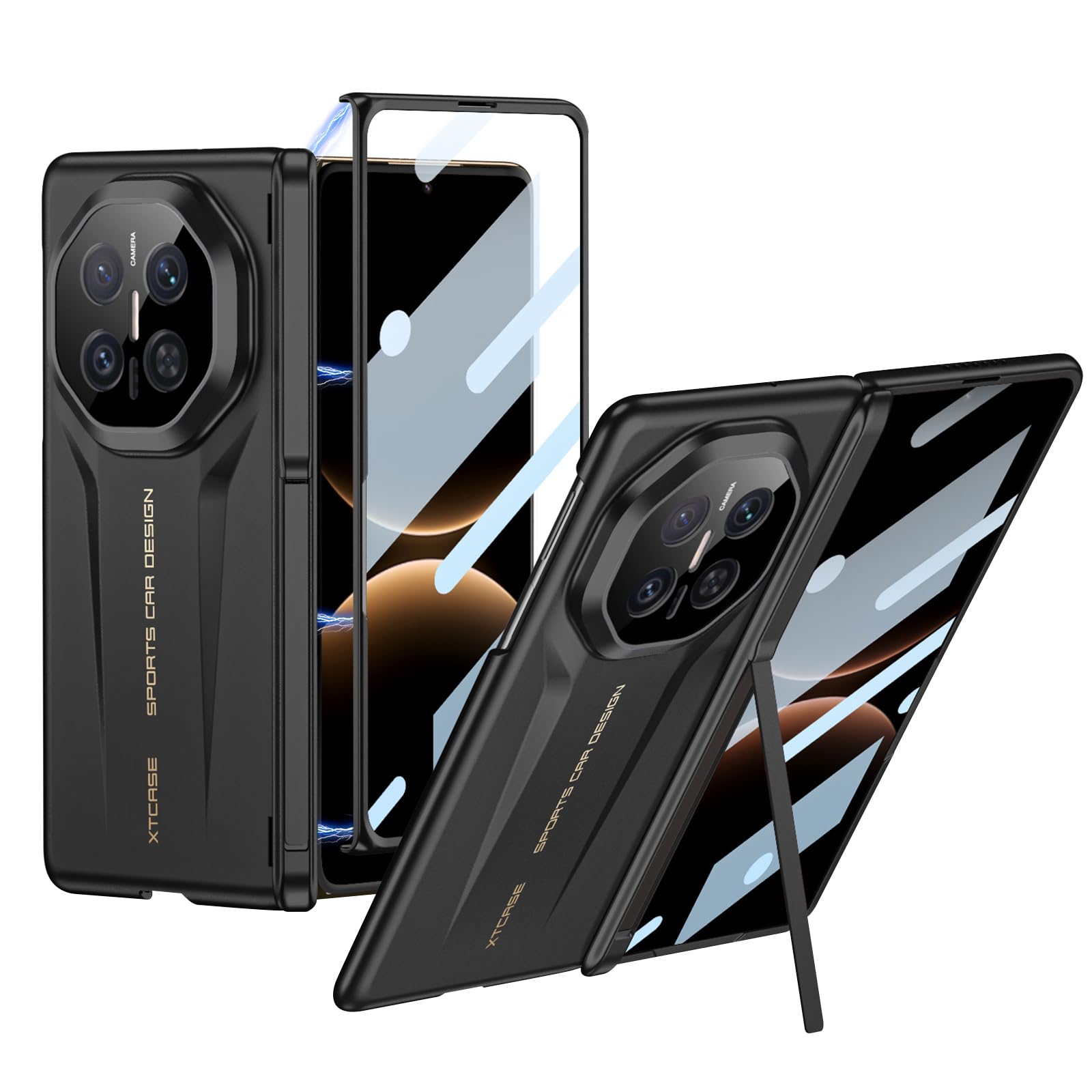 Etui do Huawei Mate X7, wbudowana osłona ekranu, ochrona stojaka zawiasowego PC pokrowiec na całą obudowę, odporna na wstrząsy podpórka, czarna, Mate X7