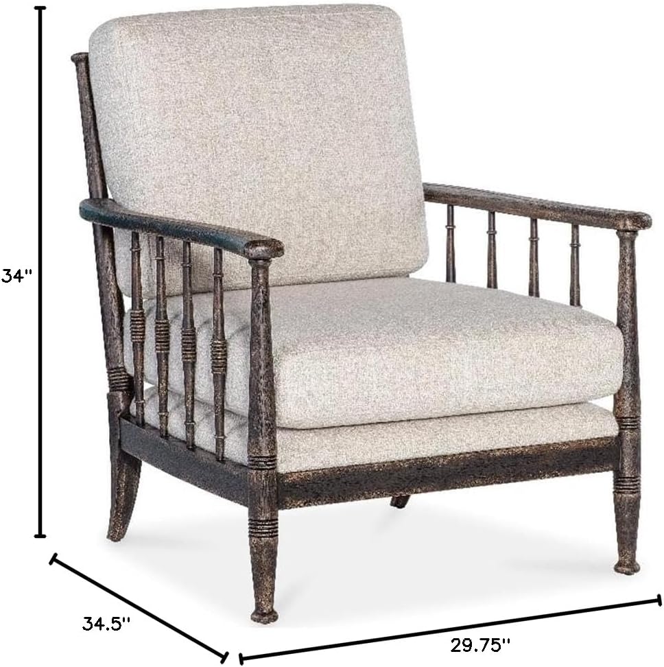 BOWERY HILL Modern Accent Chair, Fabric Upholstered, Beige 100% Linen, Spindle Arms and Back, Carved Ribbed Accents, 29.75 x 34.50 x 34.00 in, Contemporary Living Room or Office Seating